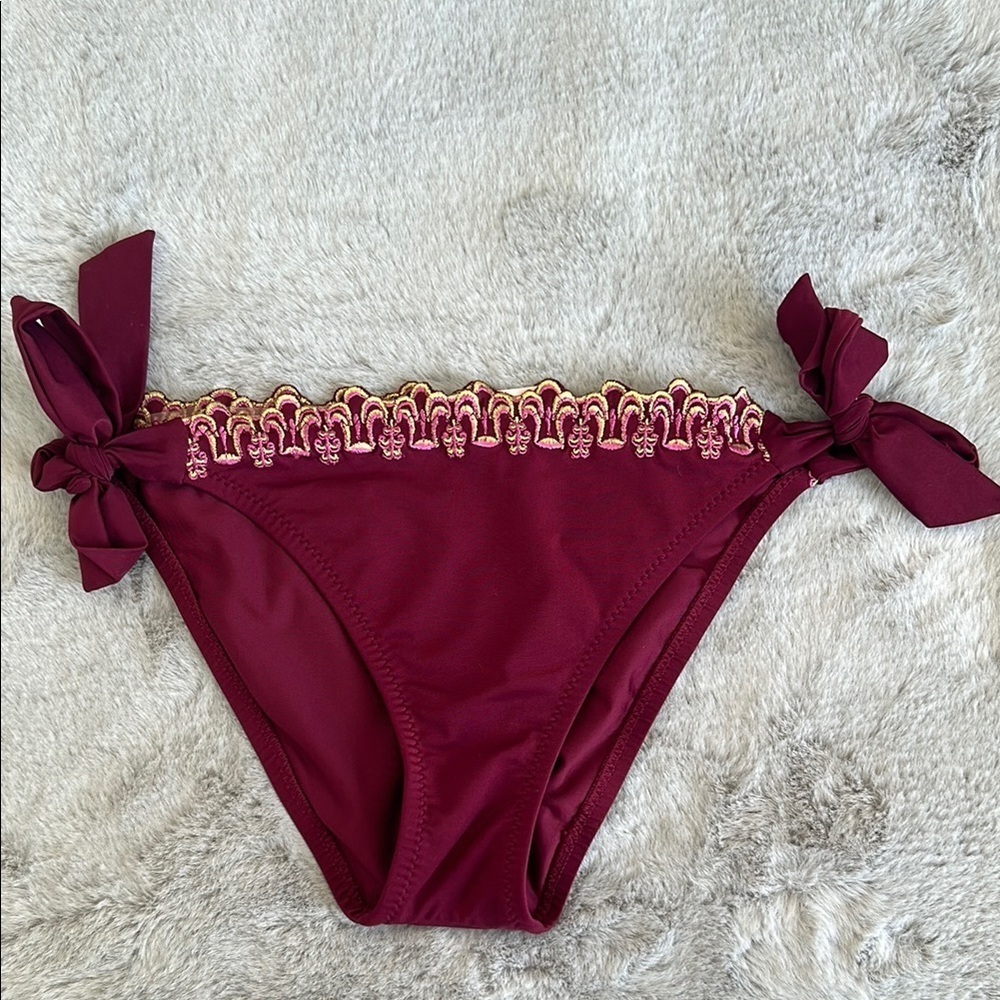 Becca Embroidered Burgundy Bikini Bottom size S